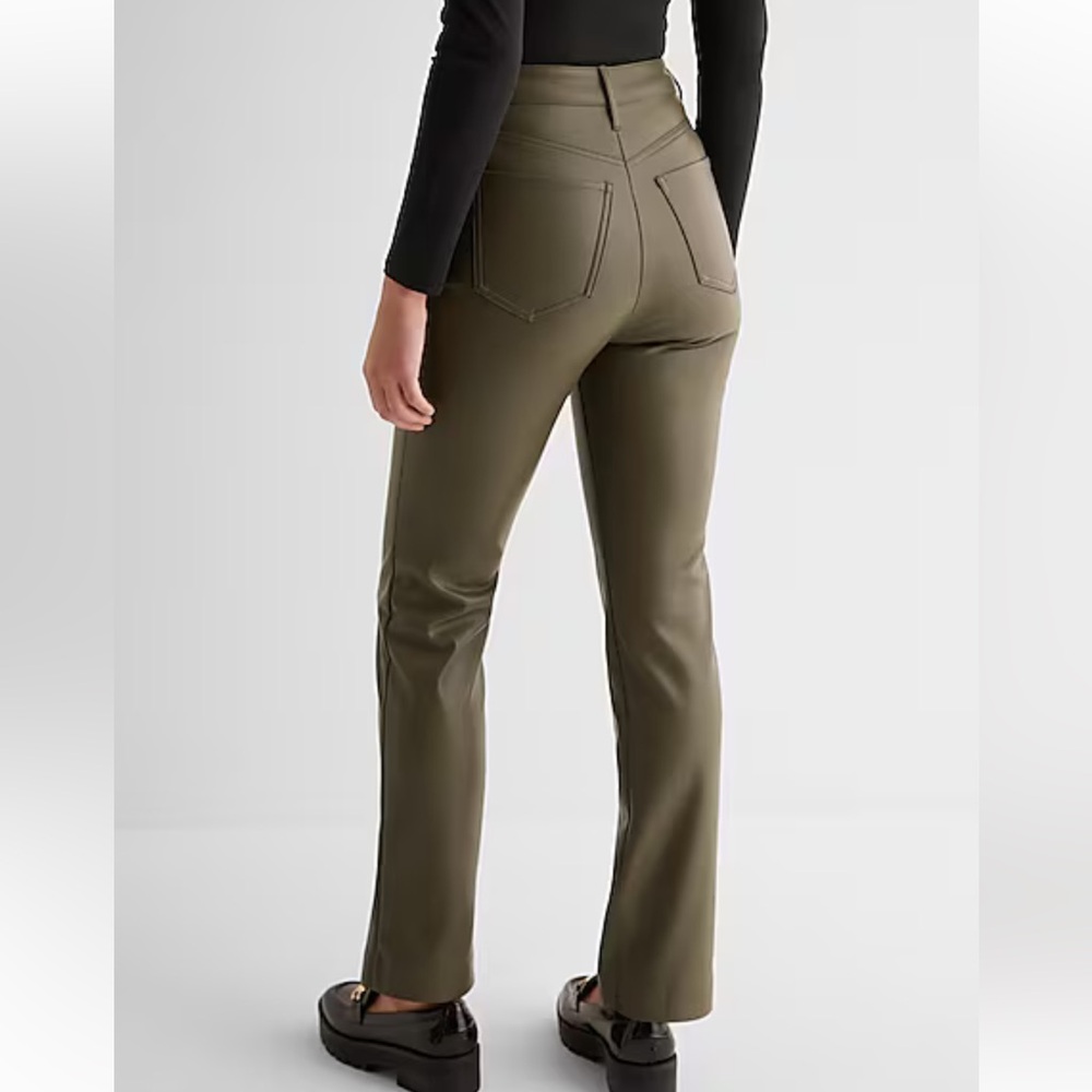 NWT Express Straight Ankle High Rise High Waisted Faux Leather Olive Sz 4R